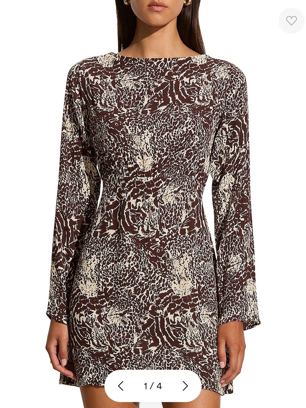 Faithfull the Brand Yves Brown Animal Print Long-Sleeve Mini Dress